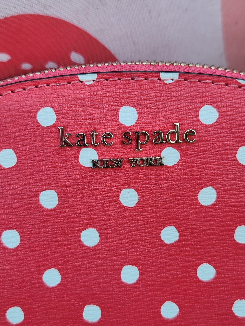 Kate Spade Coral & White Polka Dot Cosmetic Bag Upcycled Crossbody w. Chain NWT - Picture 4 of 16